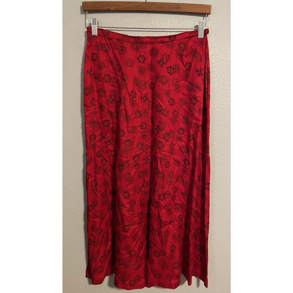 Rena Rowan Skirt Womens 12 Red Black Floral Print Rayon Maxi Boho Career Dressy - Picture 2 of 8